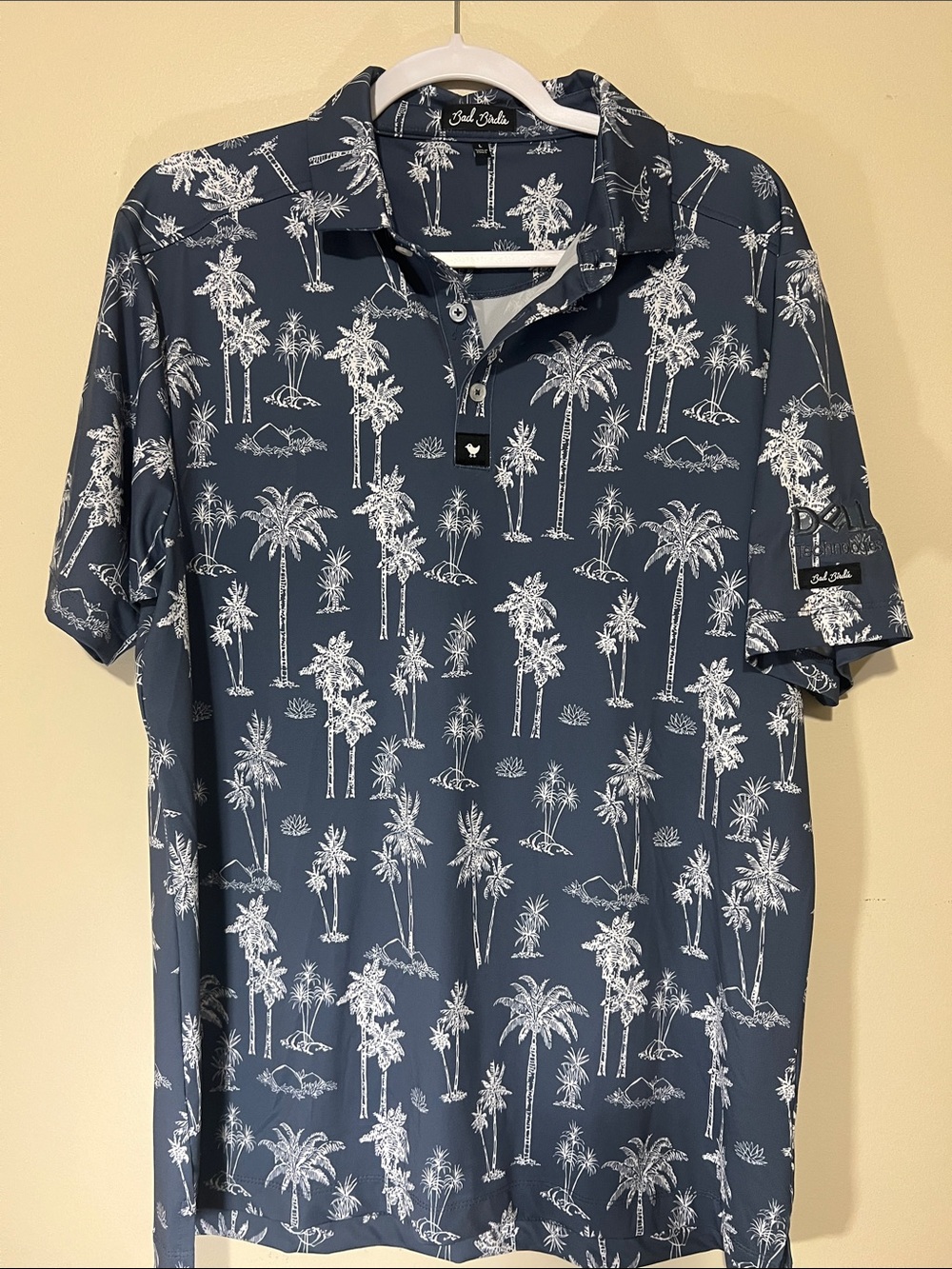 Bad Birdie Navy with White Palm-Print Polo